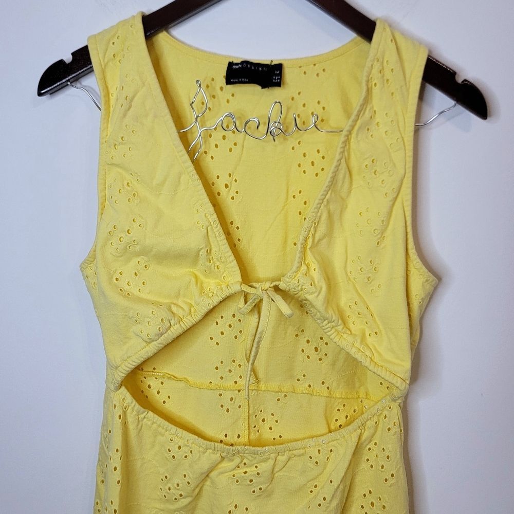 Asos Design Yellow Tie Front Cutout Dress Size 8 Tall - Picture 3 of 9